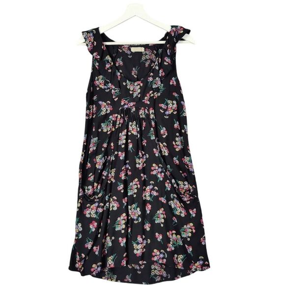 Pins and Needles Black Floral Sleeveless Mini Dress SZ M Flutter Spanish Pockets - Picture 1 of 10